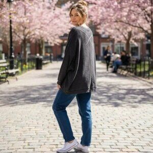 We The Free   Oversized Black Cotton Knit Pullover (read Description)